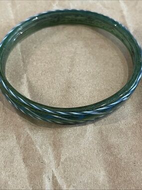 Vintage 20s Czech Green Twisted Glass Bangle Bracelet/designed artisan made